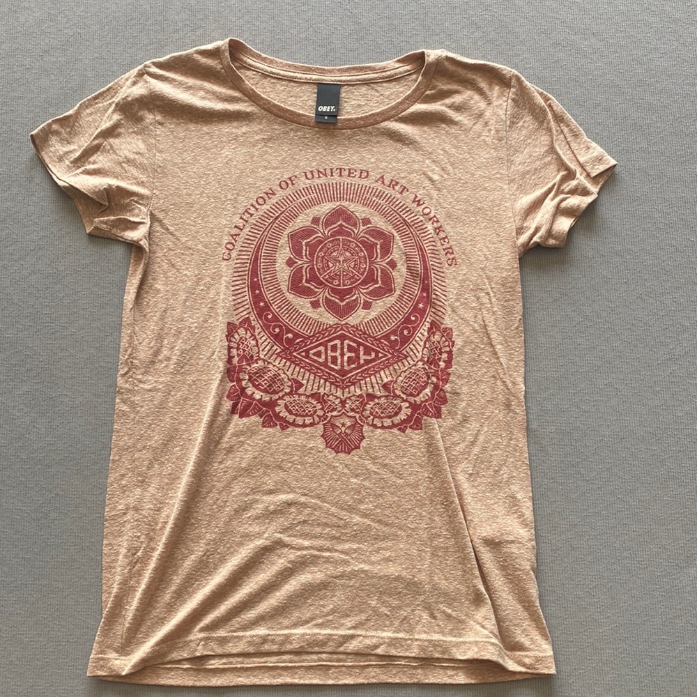 Obey Tan & Red Logo Tee